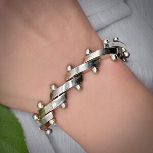 VTG Heavy 925 Sterling Bracelet Mexico Ball Bead Link Bracelet Chunky 44.3g